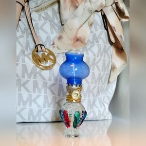 Vintage 1960s Era Blue Glass Oil Lamp 4.5 Inches Tall